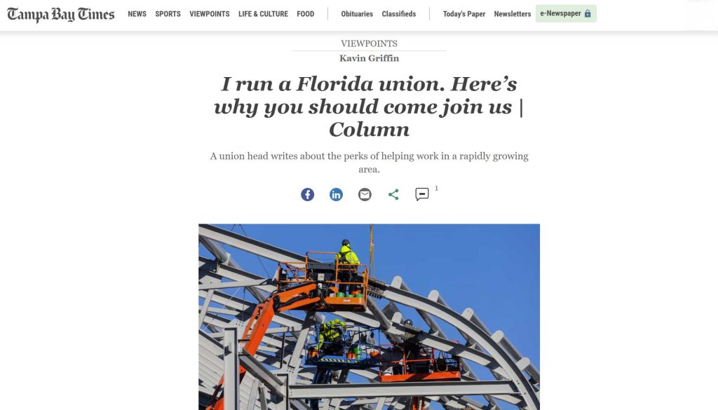 EST Kavin Griffin Talks Union Carpenters and Millwrights on the Tampa Bay Times